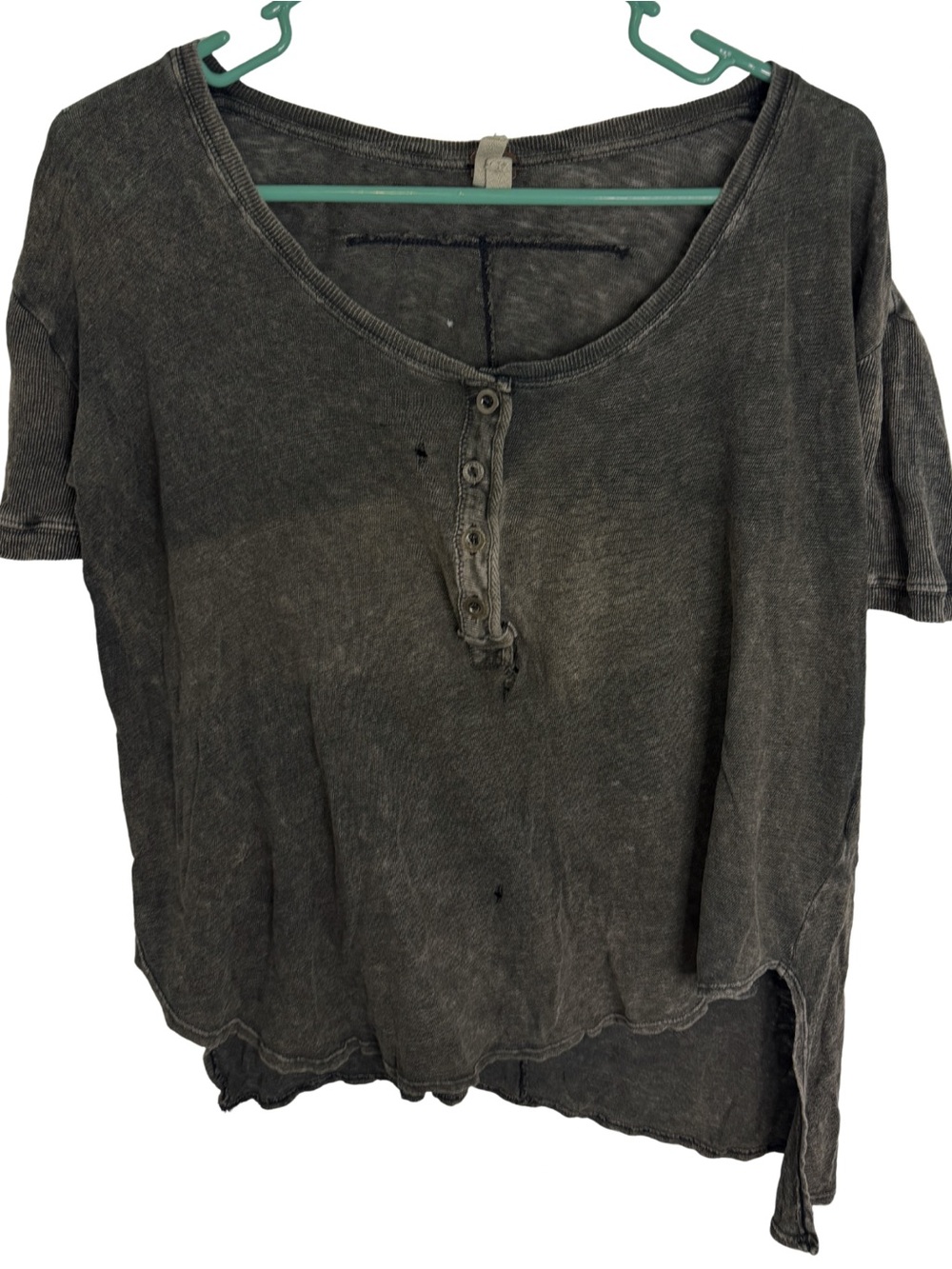 We The Free Distressed Ripped Black/Gray Short Sleeve Shirt Size XS